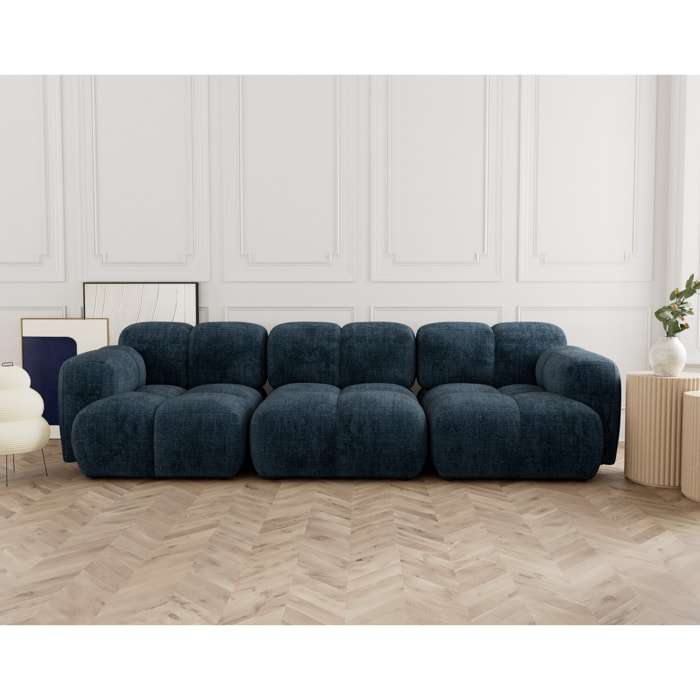 Grace - canapé modulable 3 places en velours texturé - Bleu