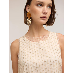 Motivi - Top de tul bordado - Beige