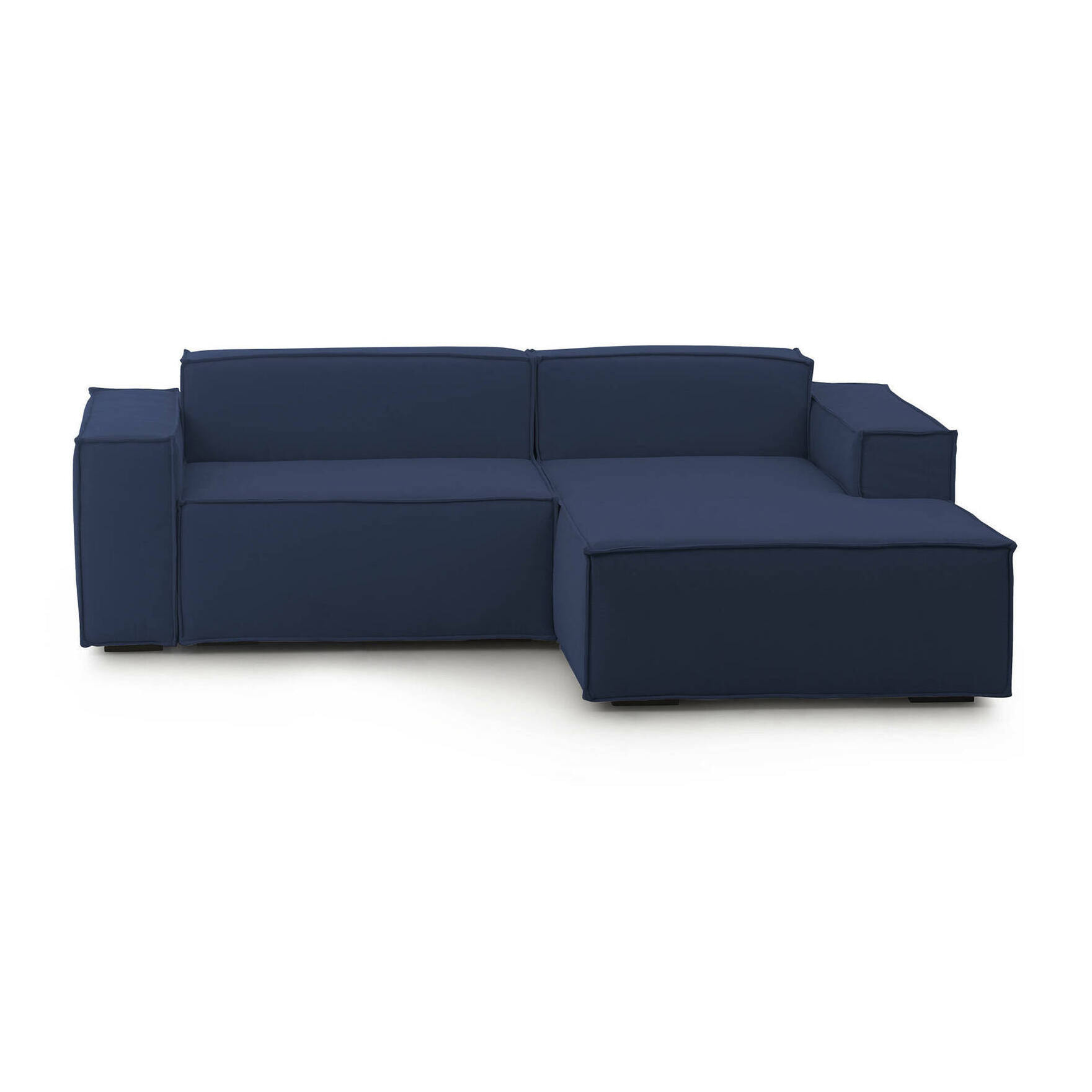 Divano fisso con penisola Amuleto, Divano componibile a 2 posti con penisola destra, Sofà moderno in tessuto, 100% Made in Italy, Cm 220x170h70, Blu