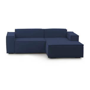 Divano fisso con penisola Amuleto, Divano componibile a 2 posti con penisola destra, Sofà moderno in tessuto, 100% Made in Italy, Cm 220x170h70, Blu