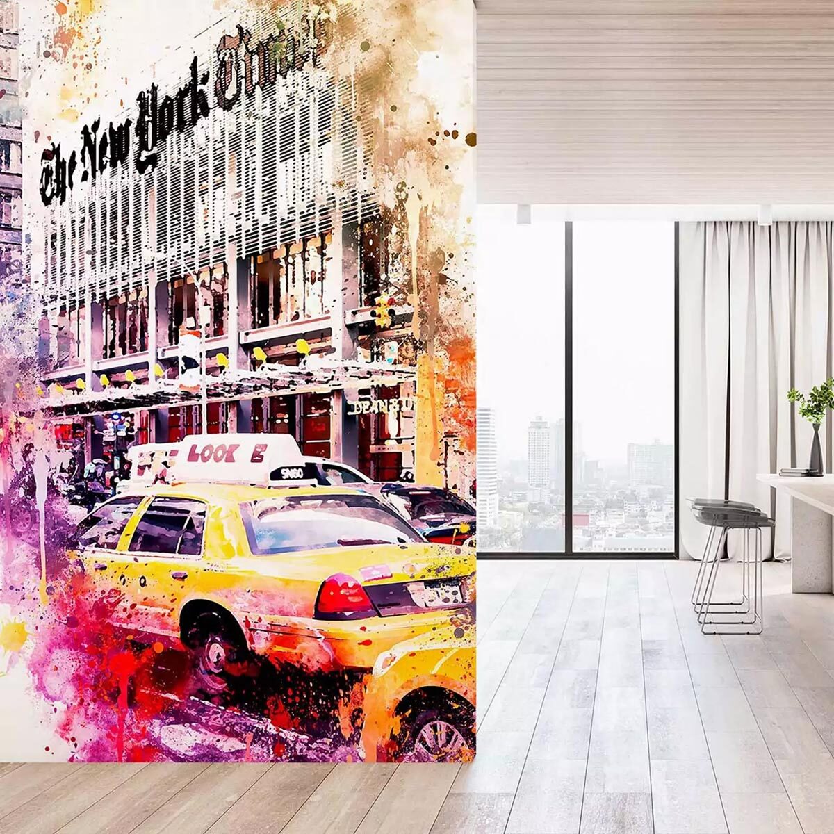 Papier peint graphique taxi new york the times Intissé