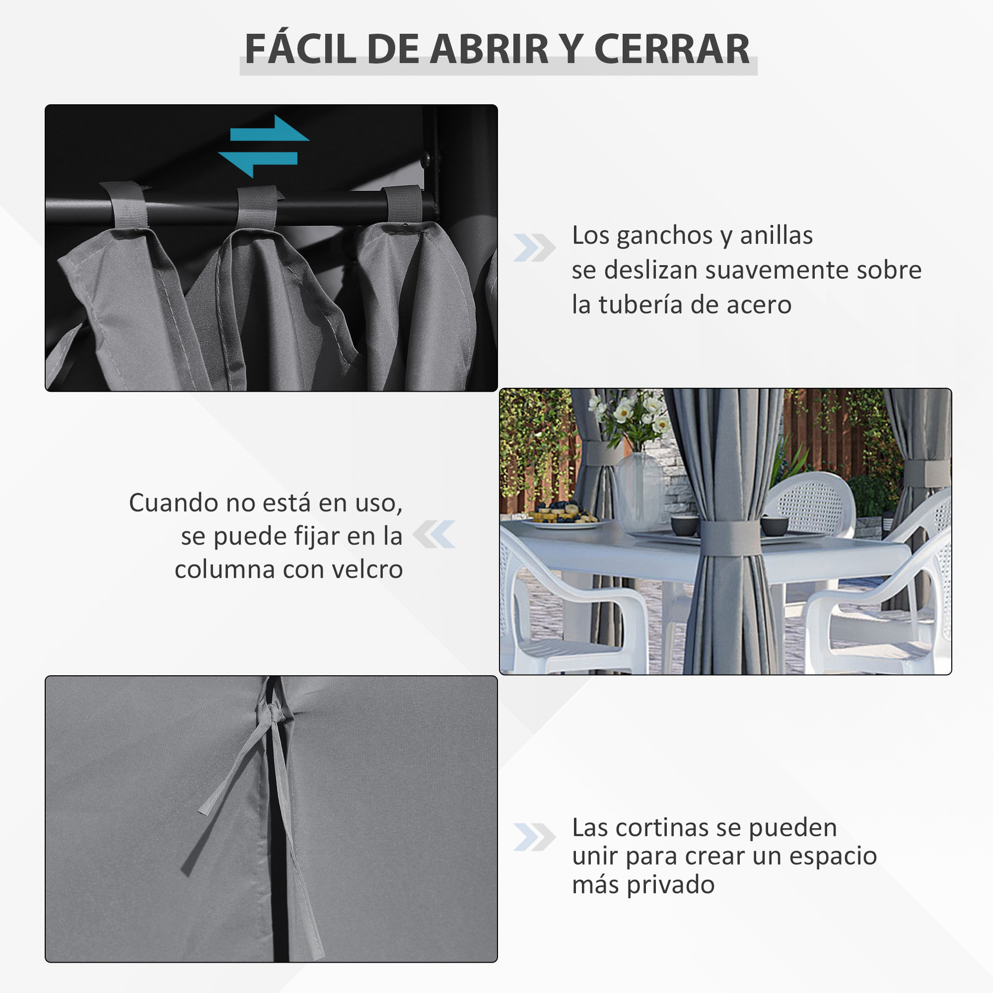 Cenador de Jardín 4x3 m Pabellón de Exterior con 6 Paredes Laterales 8 Orificios de Drenaje y Marco de Acero para Fiestas Patio Terraza Gris