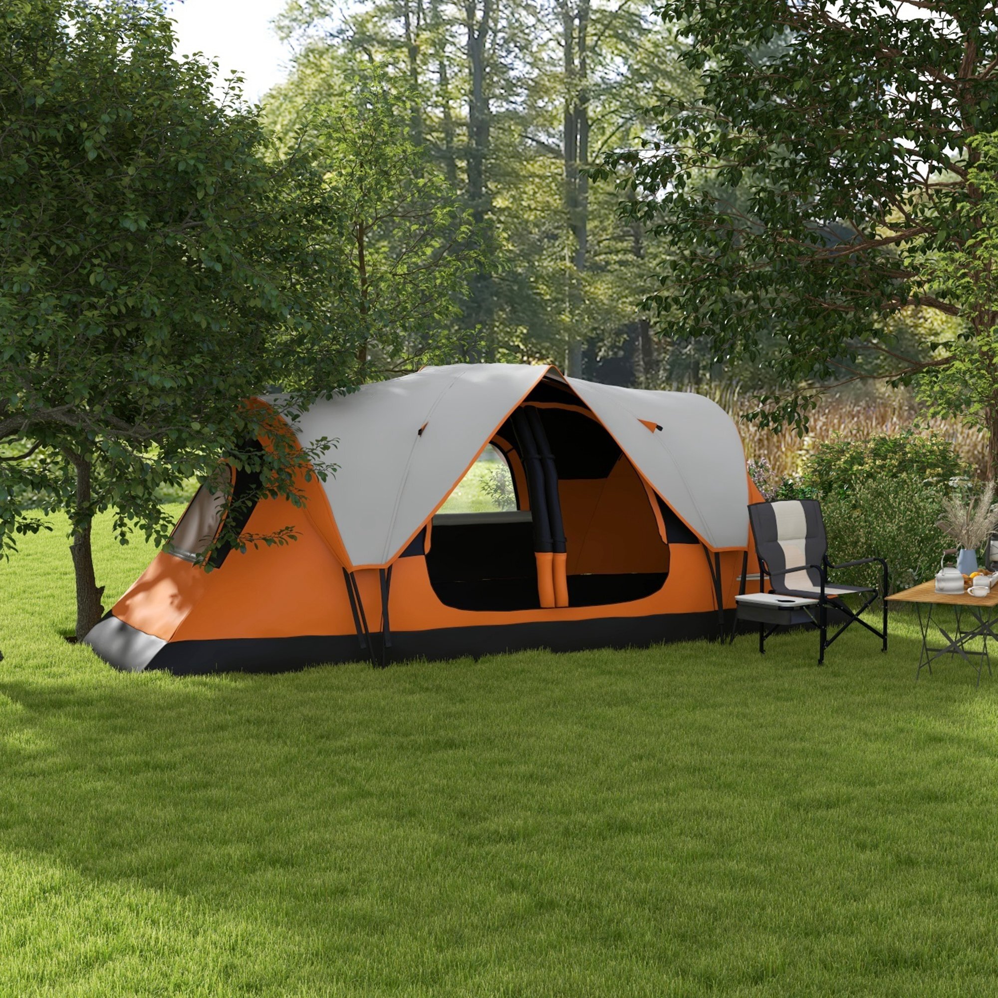 Tente de camping familiale 6-8 pers. double toit étanche 2 000 mm moustiquaire sac de tranport orange