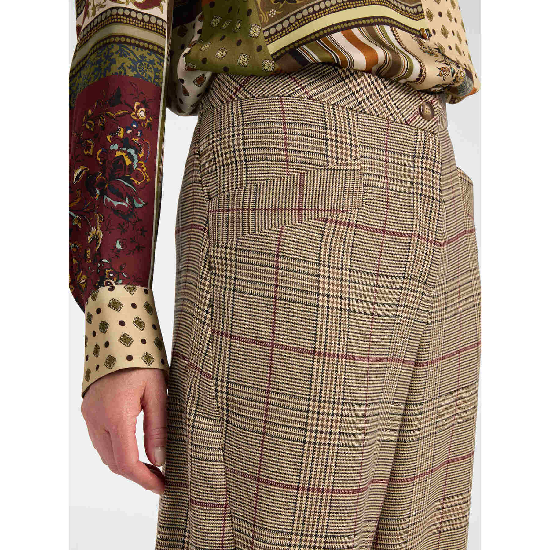 Elena Mirò - Pantalones cropped de gabardina a cuadros - Burgundy