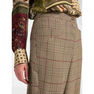 Elena Mirò - Pantalones cropped de gabardina a cuadros - Burgundy