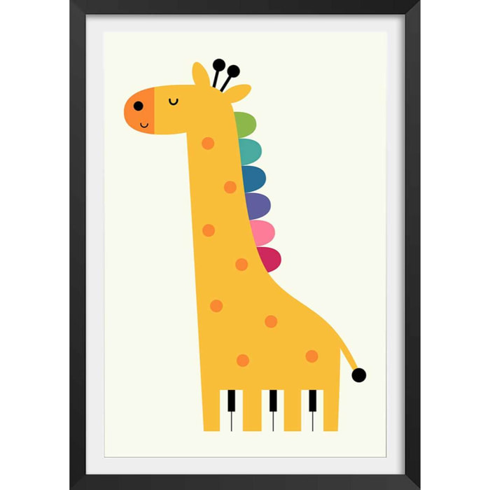 Affiche  girafe colorée Affiche + cadre en bois - Noir