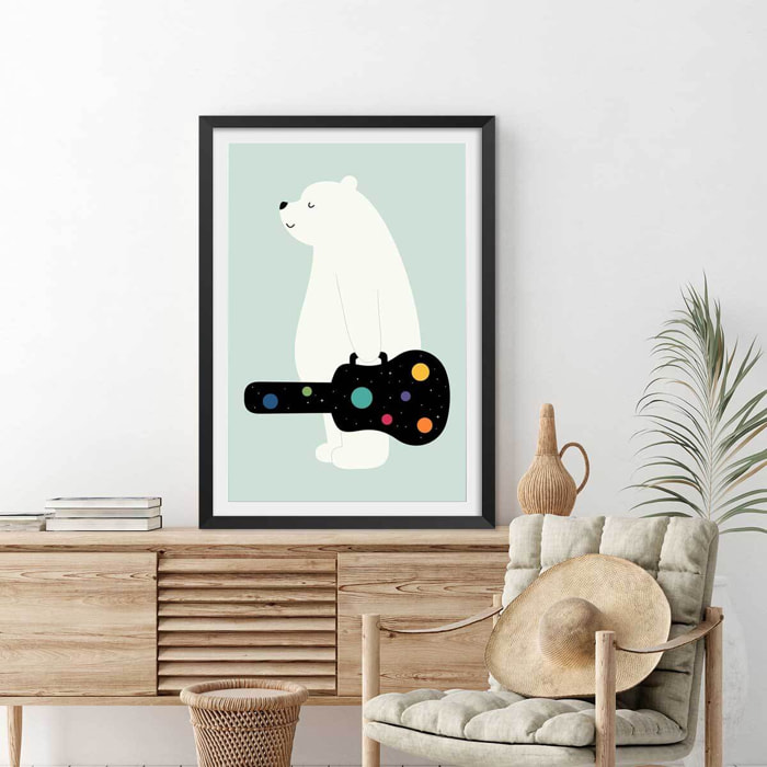 Affiche enfant guitar in hand Affiche + cadre en bois - Noir