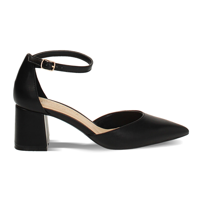 Décolleté open shank donna nere, tacco largo 6,5 cm