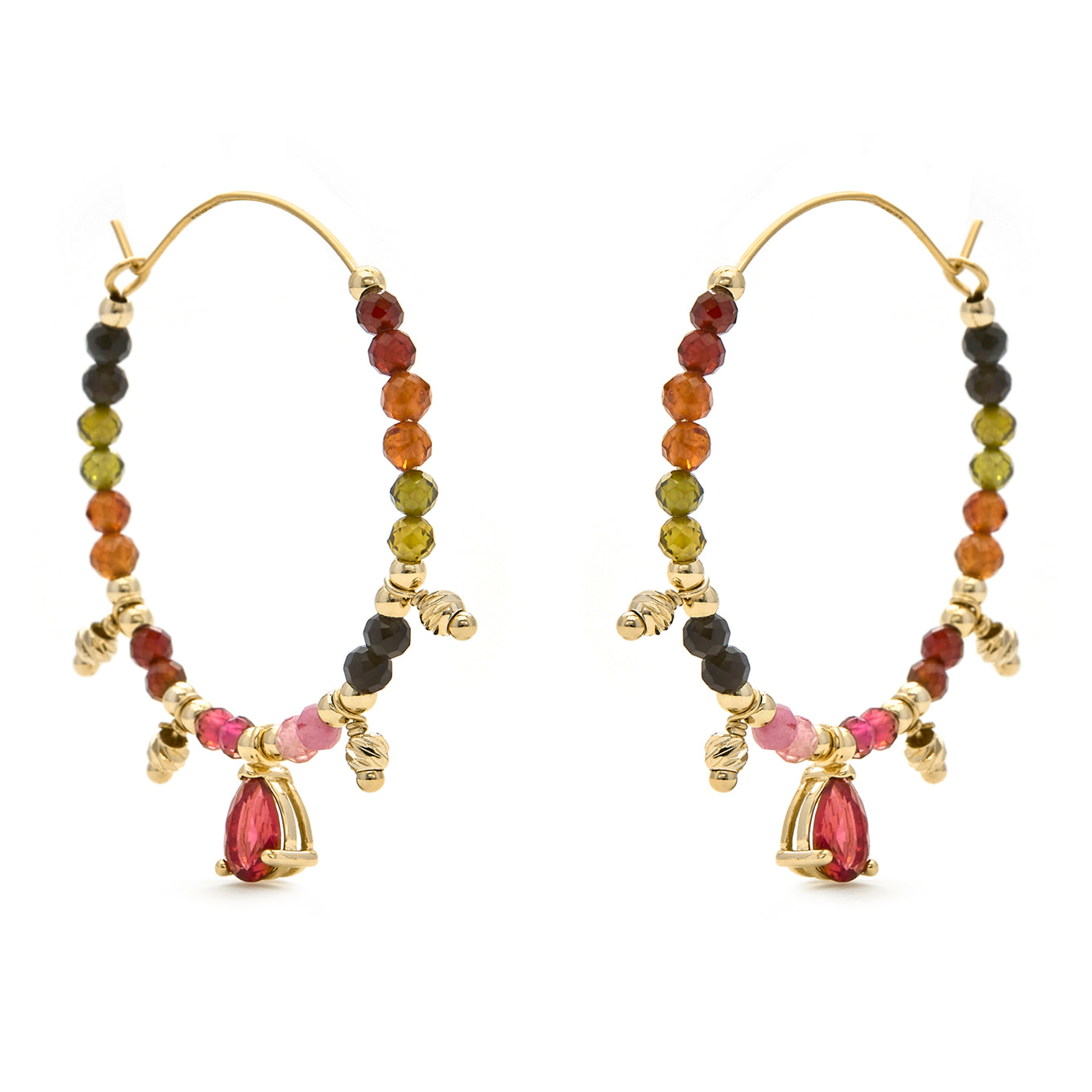 Pendientes de Turmalina Multicolor acabados en oro amarillo de 18k