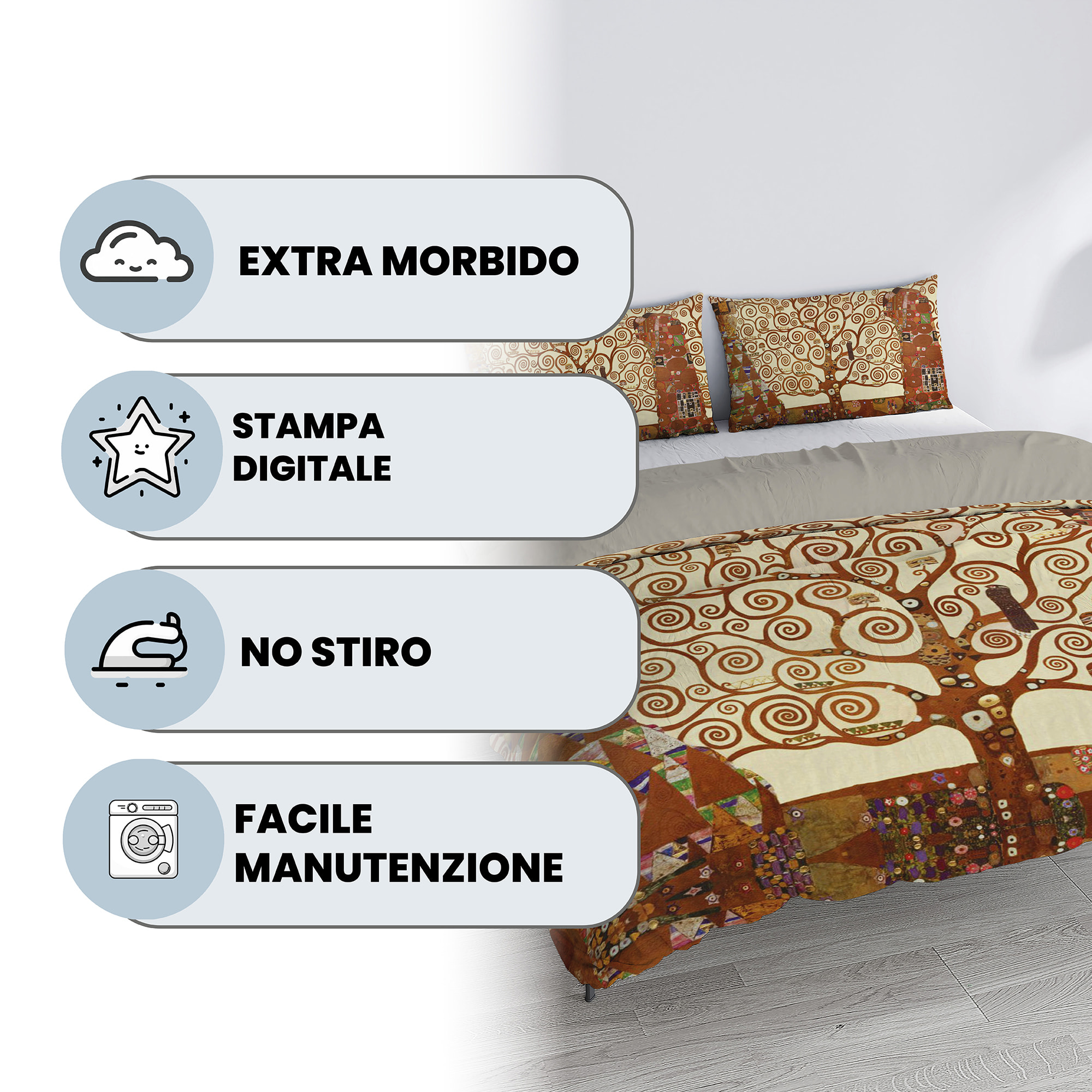 PARURE COPRIPIUMINO ARTE, STAMPA DIGITALE, 100% MICROFIBRA - MATRIMONIALE