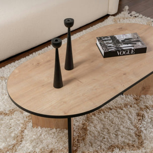 Table basse ovale effet bois & fini noir - pieds en V MARFA