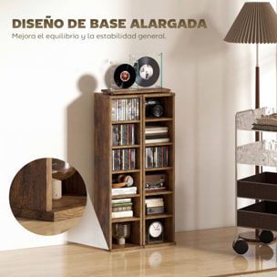 Set de 2 Estanterías para CDs y DVDs, Soportes para CD Estrechos con 12 Compartimentos, Estantes Ajustables, Estanterías para Salón, Oficina, 21x22,5x88,5 cm, Marrón Rústico