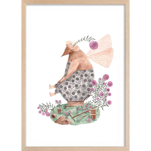 Affiche enfant la fée ourse  Affiche + cadre en bois - Chêne