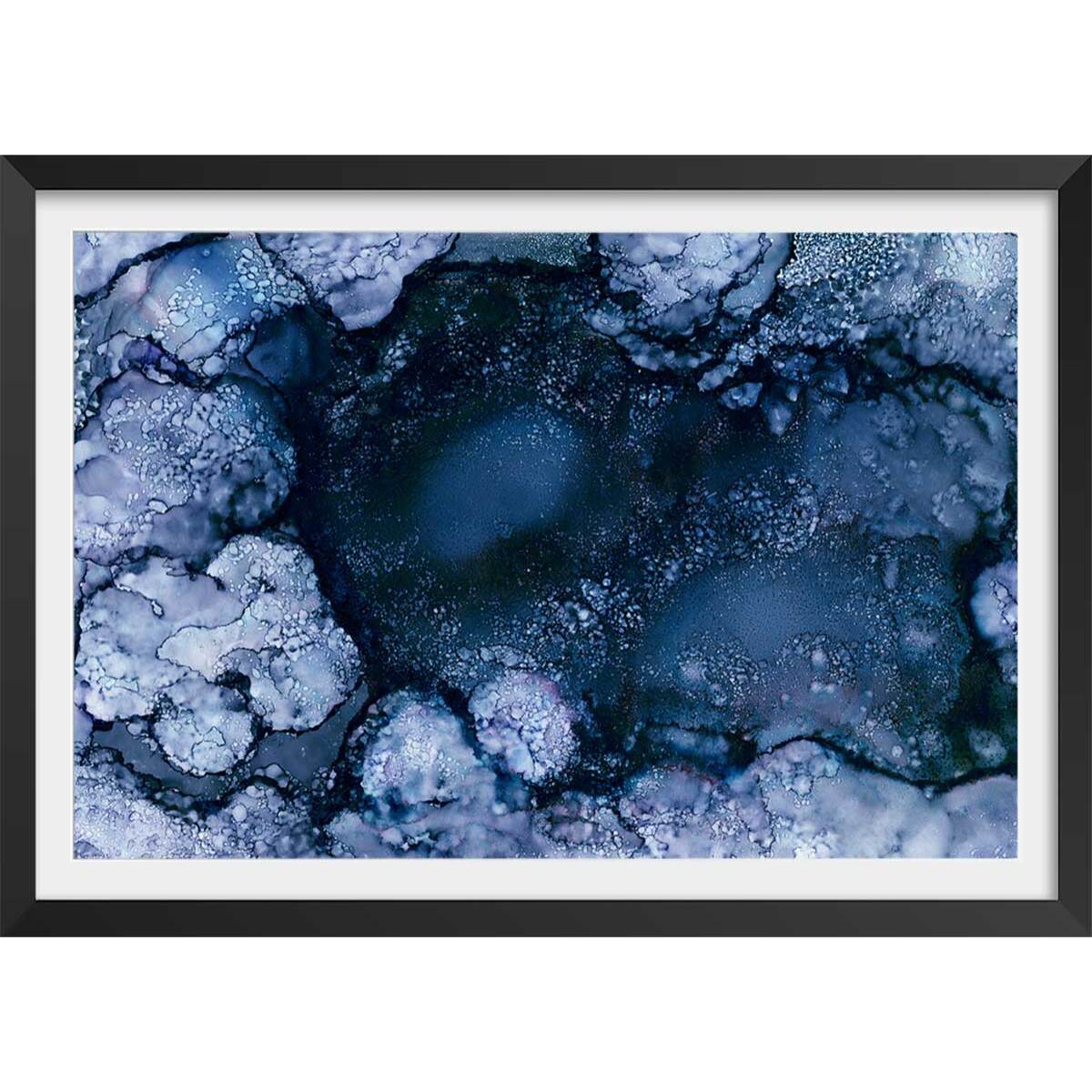 Poster blue space Affiche + cadre en bois - Noir