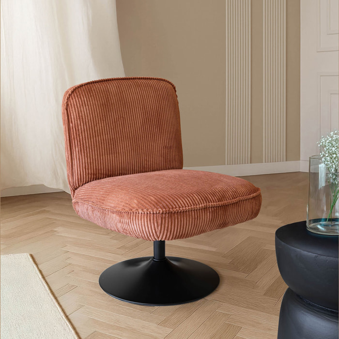 Fauteuil pivotant en velours terracotta et pied en métal noir FUNKY