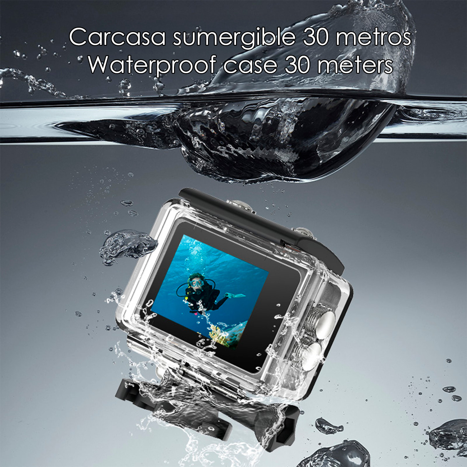 Cámara Deportiva M86 TR 8k 15fps con 50 mpx, doble pantalla de 2" y 1.3", estabilizador de imagen, multitud de accesorios y WIFI.