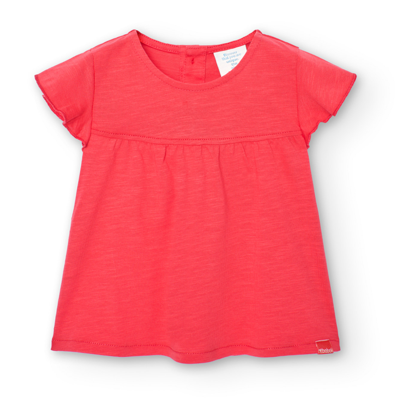 Camiseta niÃ±a, algodÃ³n flamÃ© lisa, mangas cortas, rojo