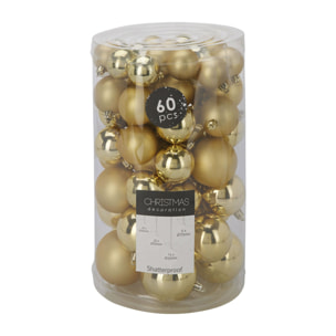 Conjunto de 60 bolas de navidad en color dorado en varios diseños y acabados