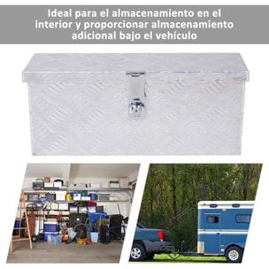 Caja de Herramientas de Aluminio con Tapa Abatible Asas Retráctiles Laterales Gran Compartimento y Cierre con Llave Maletín de Herramientas Portátil para Almacén Maletero 76x33x25 cm Plata