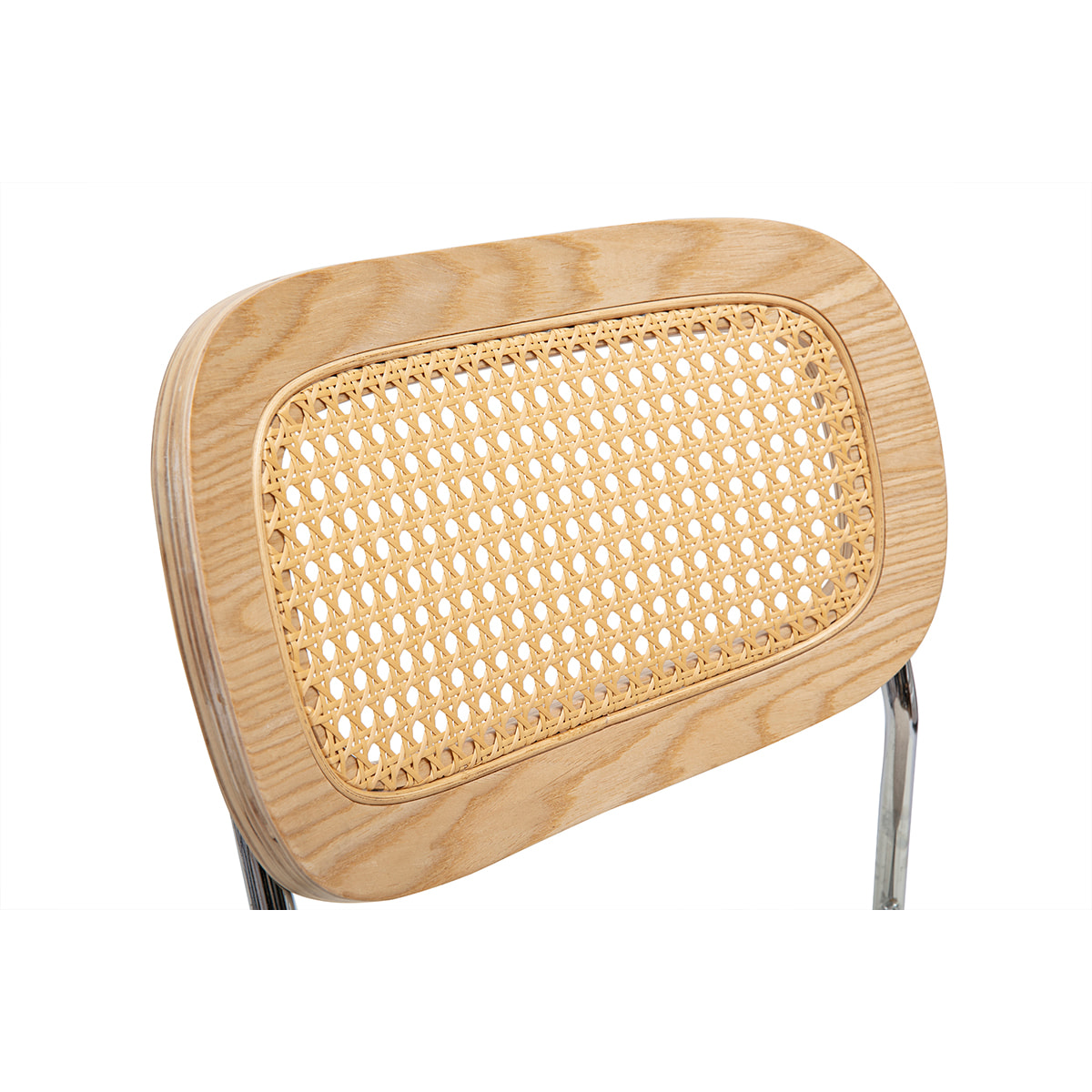 Chaises design en tissu effet velours texturé beige, métal chromé et cannage rotin (lot de 2) MIRANDA