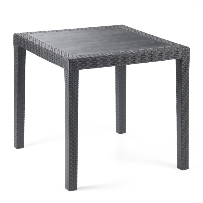 Tavolo da esterno Agrigento, Tavolo quadrato da giardino, Tavolino fisso effetto rattan, 100% Made in Italy, Cm 80x80h72, Antracite