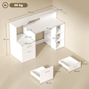 Bureau informatique multimédia design multi-rangement dim. 137 x 55 x 92 cm