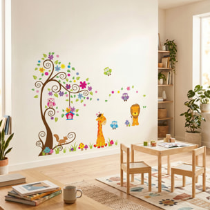 Stickers Muraux décoration adhésifs géant - Arbre, fleurs, girafe et lion