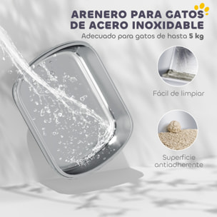 Arenero para Gatos de Acero Inoxidable con Cubierto Caja de Arena para Gatos Arenero con Bolsa Desodorizante Pala Fácil de Limpiar 52,4x41,3x39,9 cm Gris