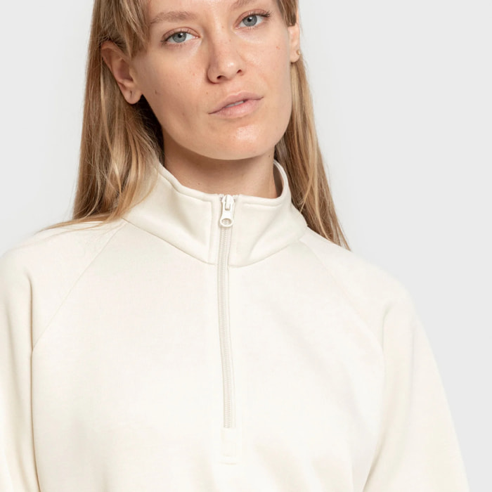 Felpa con mezza zip in stile modal da donna bianco naturale