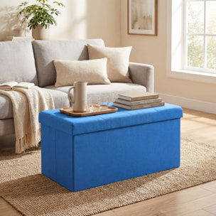 Puff Almacenaje, Banco Almacenaje Plegable, 84 L, 76x38x38 cm, Tapizado en Lino Sintético, Baúl de Almacenamiento, Carga 120 kg, Taburete para Sala de Estar, Dormitorio, Entrada, Azul Claro