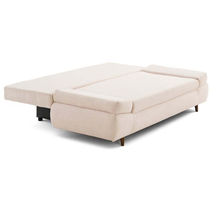 Larson - canapé droit 3 places convertible avec coffre en velours côtelé - Beige