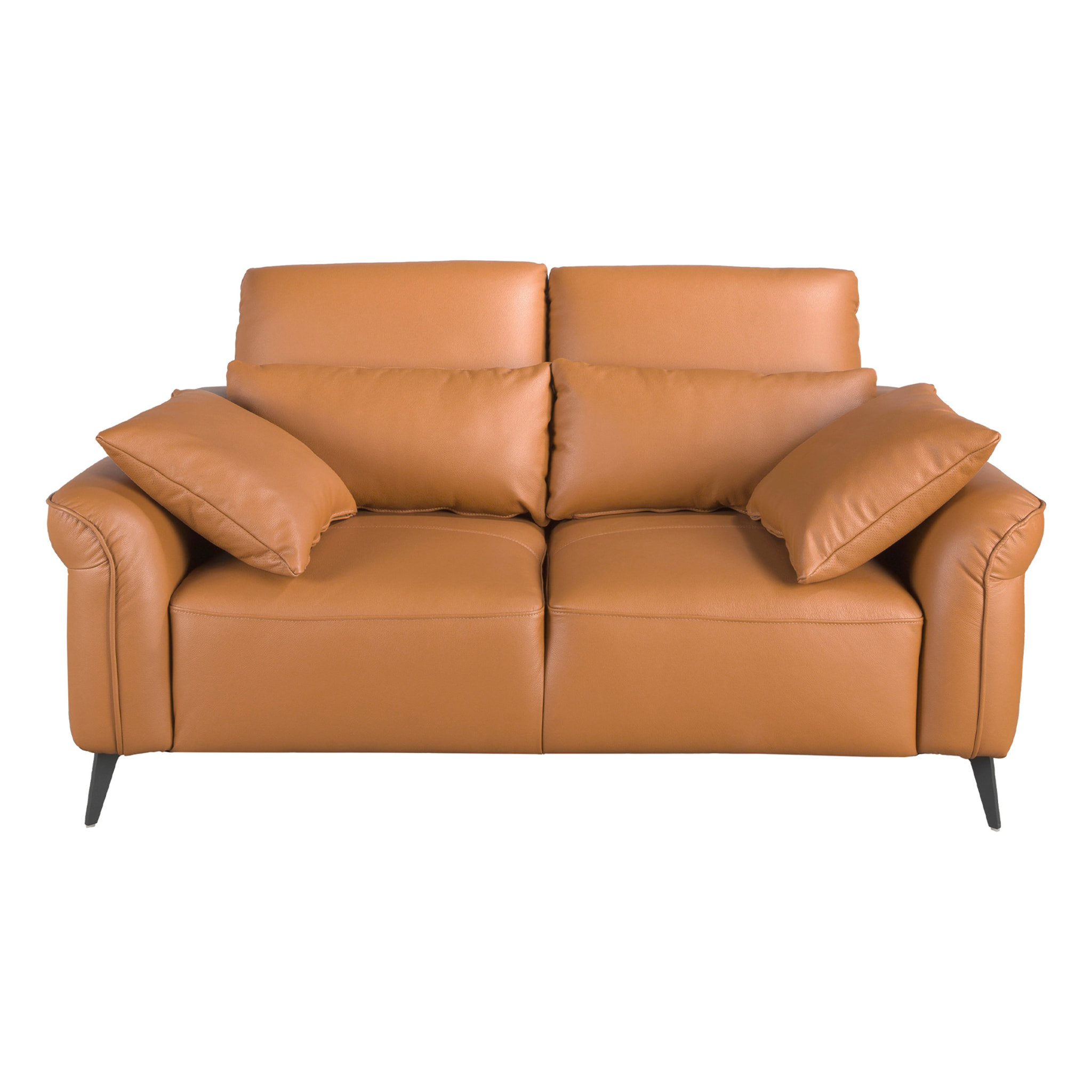 Sofá Angel Cerdá de 2 plazas tapizado en piel de origen vacuno en marrón patas de acero inoxidable en epoxi negro 170x107x105cm