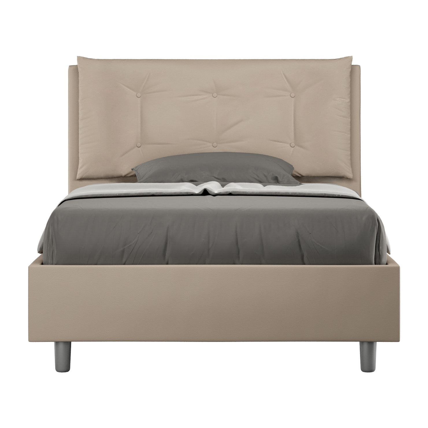 Letto una piazza e mezza con rete imbottito 120x210 similpelle tortora Annalisa Large