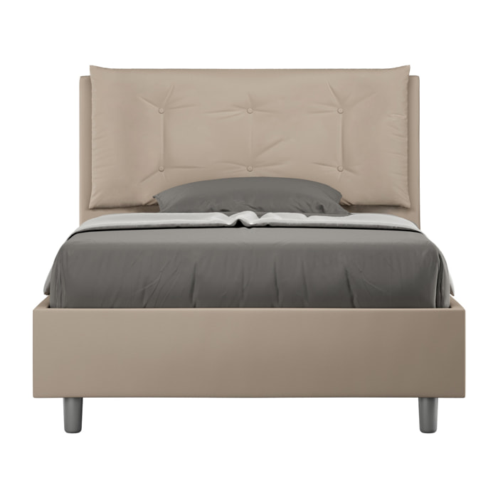 Letto una piazza e mezza con rete imbottito 120x210 similpelle tortora Annalisa Large