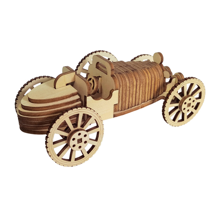 Maqueta de Madera 3D, con movimiento mecánico diseño de Coche retro. 54 piezas.