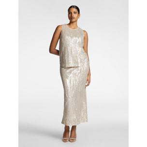Elena Mirò - Top in tulle con paillettes - Beige