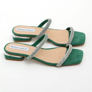 Sandali bassi in simil camoscio con fasce ricoperte di strass