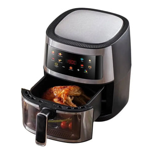 Freidora de aire 8L, 1400W con ventanade visualización. Panel táctil, programas de cocinado y modos manuales, calentamiento 3D, rejilla antiadherente.Estructura acero inox.