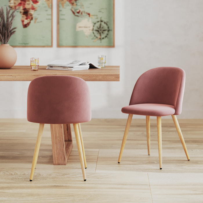 Lot de 2 chaises en velours rose et pieds en métal - Cozy
