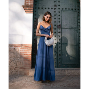 Vestido largo princesa de tirantes con escote drapeado