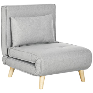 Fauteuil chauffeuse canapé-lit convertible 1 place - coussin inclus - style scandinave tissu gris clair