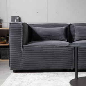 RAMOS Canapé modulable 3 places velours côtelé gris avec pouf