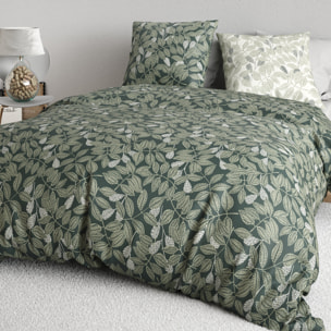 Parure housse de couette 100% percale de coton motif feuilles - EMERIDE