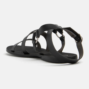 Sandalo in verra pelle con fascette alla schiava - NERO