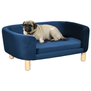 Sofá para Perros Pequeños, Cama para Perros Elevada con Patas de Madera, Cojín Desmontable y Funda Lavable, Carga 10 kg, 86x55x33 cm, Azul