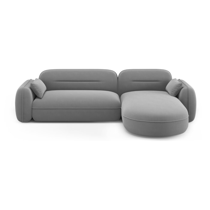 Canapé d'angle droit modulable "Sydney" 4 places en velours gris clair