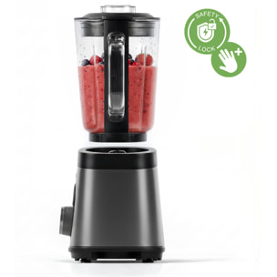 H.Koenig Batidora de Vaso MXK36 1,5L 550W, Licuadora Potente con Función Pica Hielo, Jarra de Cristal Graduada, 2 Velocidades + Pulse, gris antracite