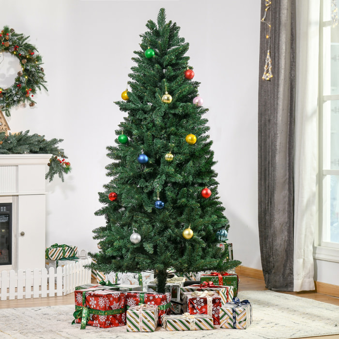 HOMCOM árbol de Navidad Artificial 180 cm Ignífugo con 724 Ramas con 2 Tipos de Puntas de PVC Base Plegable y Soporte de Acero Decoración Navideña de Interior Verde