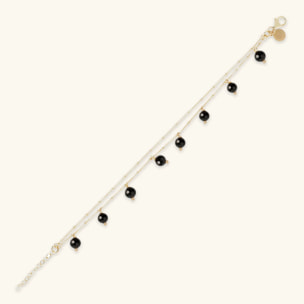 Bracciale Multifilo in Argento 925 Placcato Oro Giallo 18kt con Ciondoli in Pietra Naturale Agata Bianca