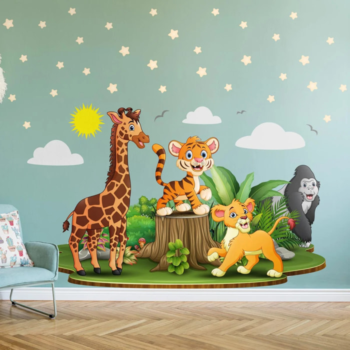 Sticker mural - Ambiance Sticker - ANIMAUX BÉBÉS D'AFRIQUE - 110x165cm